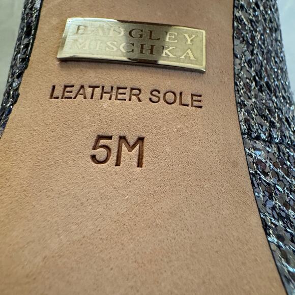 Badgley Mischa Shoes Women's Silver Glitter Open Toe Heels Sz 5 - Picture 6 of 8